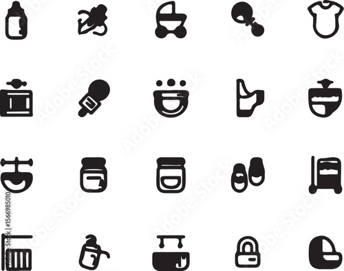 Baby items icons baby bottle pacifier