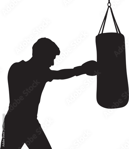 Boxer punching heavy bag silhouette boxing fighter