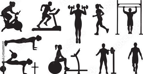 Fitness activity silhouettes exercise workout