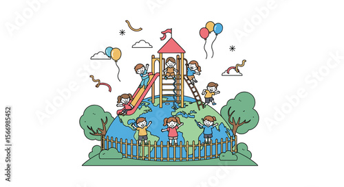 Wallpaper Mural Diverse group of happy children playing together on a vibrant outdoor playground on a sunny day Torontodigital.ca