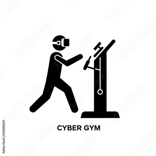 Man exercising in cyber gym with virtual reality headset  