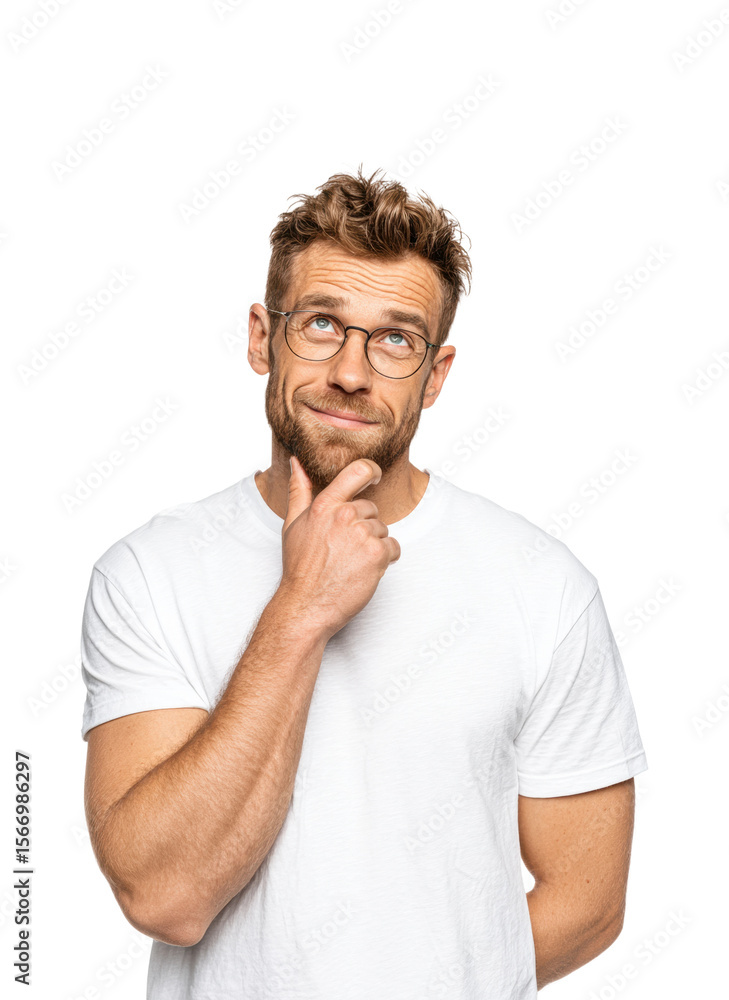 Contemplative man pondering ideas portrait isolated on transparent background Contemplative man pondering ideas portrait isolated on transparent background