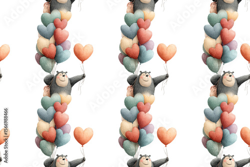 Watercolor bears with balloons seamless pattern