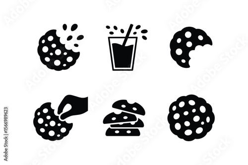 Chocolate chip cookies and drink icons beverage