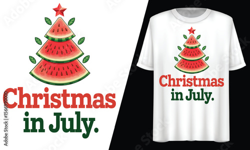 Christmas in July, Watermelon Tree,  T-Shirt Design.