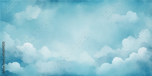 Bright blue sky with fluffy white clouds, a beautiful and clear summer cloudscape