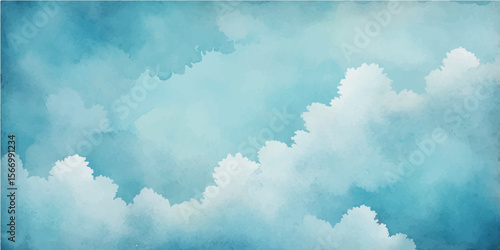 Blue sky with fluffy white clouds, a clear and vast summer cloudscape