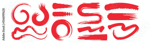 Red brush strokes vector illustration, abstract grunge texture on white background. Artistic design element, paint smear, ink splatter, creative graphic element.