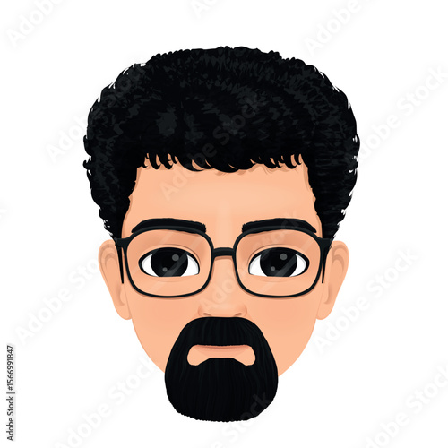 Man face with curly hair, glasses and a goatee