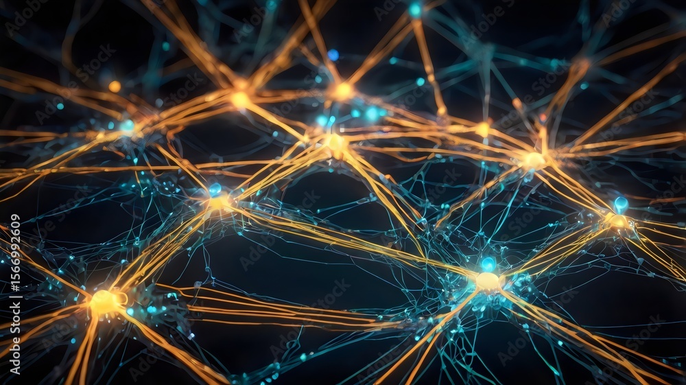 Fototapeta premium Abstract Network Connections with Digital Nodes and Data Flow – Futuristic Visualization of Global Technology, Communication, and Connectivity Systems