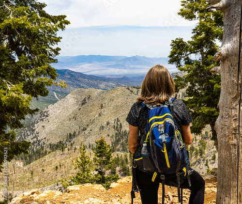 Photography Female Hiker Overlooking Kyle Canyon From The  The Echo Cliffs Overlook, Spring