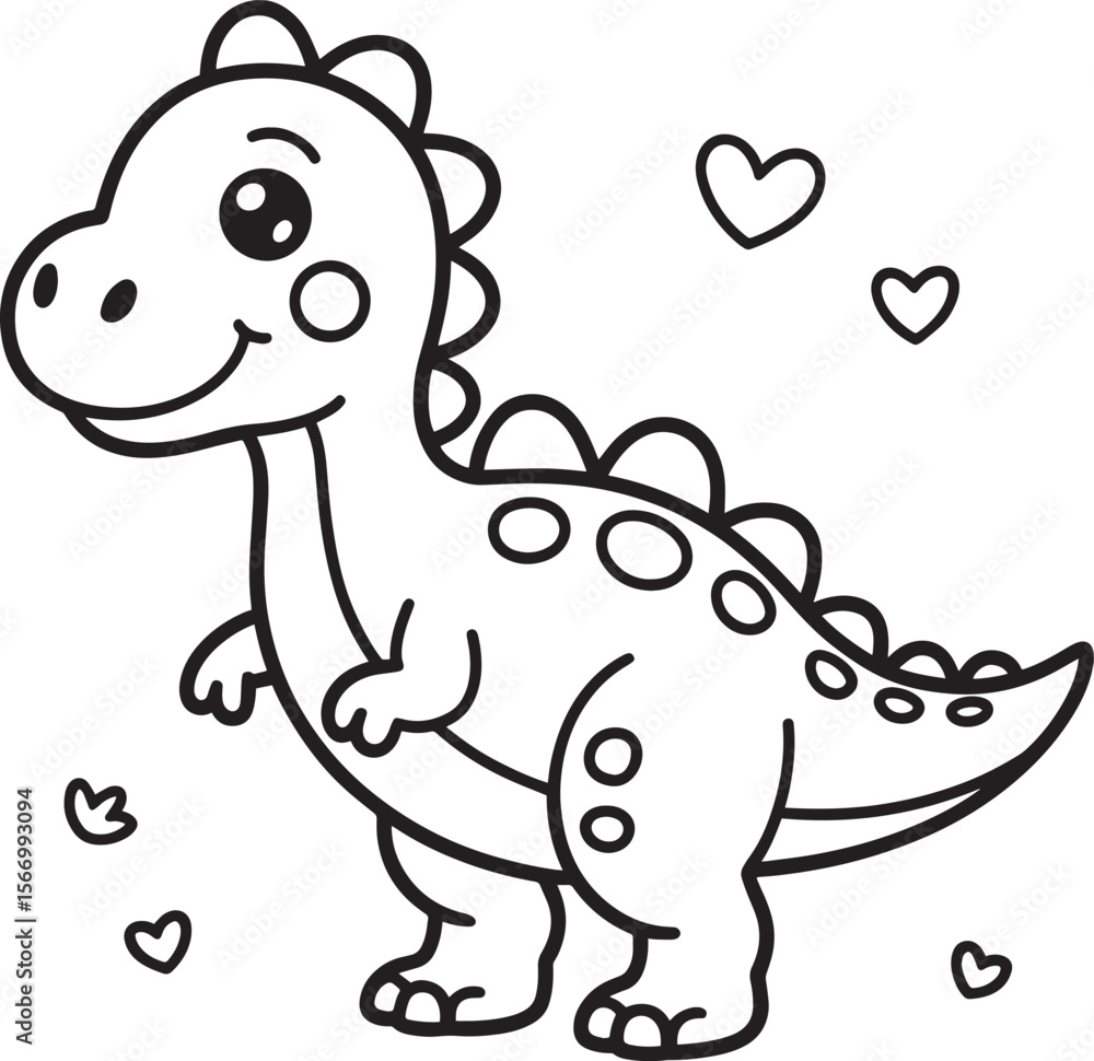 Fototapeta premium Cute dinosaur with hearts, perfect for children's illustrations, toys, or playful designs.