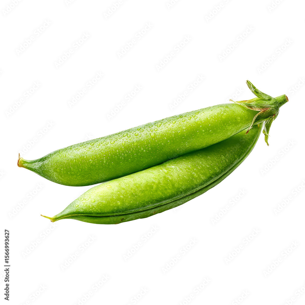 Two fresh green pea pods, captured in crisp detail, highlighting their vibrant color and texture Two fresh green pea pods, captured in crisp detail, highlighting their vibrant color and texture