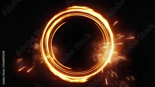 A glowing circular light effect on a black background. The object appears isolated with sparks radiating outward, creating a dynamic visual impact.