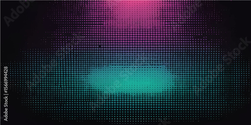 Brightly lit colorful square mosaic tiles create a futuristic digital art backdrop with a blue grid pattern and textured lines