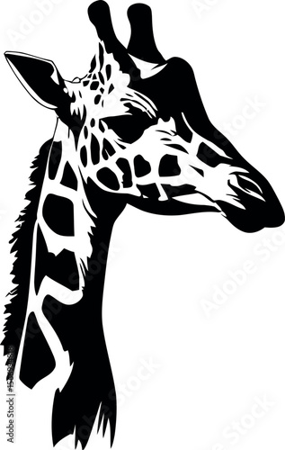 Minimalist black giraffe head vector icon on white background, perfect for wildlife, safari, nature, and elegant graphic design projects.