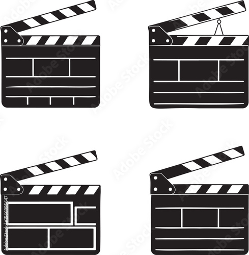 Film Clapperboard silhouette set vector illustration isolated On Transparent Background