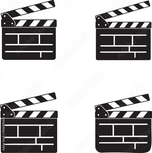 Film Clapperboard silhouette set vector illustration isolated On Transparent Background