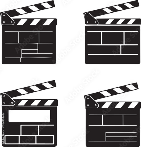 Film Clapperboard silhouette set vector illustration isolated On Transparent Background