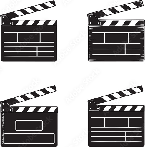 Film Clapperboard silhouette set vector illustration isolated On Transparent Background