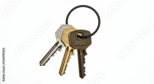 Three keys on ring against white background