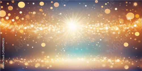 Abstract background with glowing gold stars and bokeh light for a festive holiday design