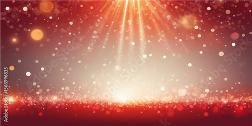 Red Christmas holiday background design with glowing winter snow and star particles