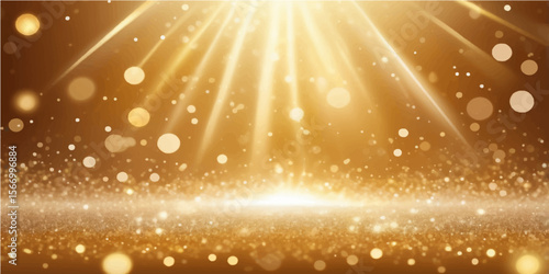 Golden Christmas lights glow brightly, creating an abstract holiday design with sparkling stars and a festive blue and gold backdrop