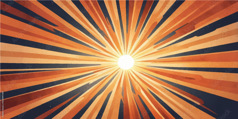Obraz premiumAn orange sunburst background with bright, warm rays radiating from a central explosion, creating a vibrant, abstract illustration of summer light