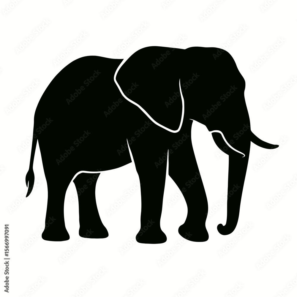 Fototapeta premium Design a black silhouette of a African Elephant white background clean vector shape
