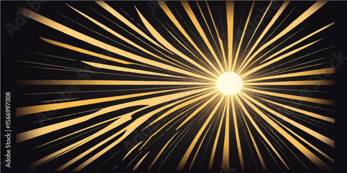 Orange and yellow sunburst explosion with glowing rays, an abstract starburst design