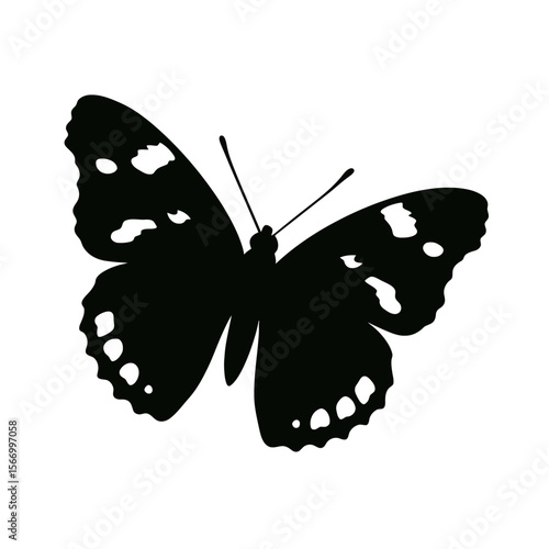 Design a black silhouette of a Admiral Butterfly white background clean vector shape