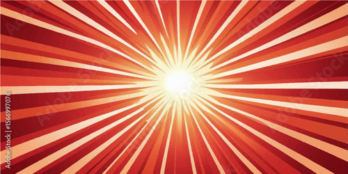 Bright abstract background with a vibrant red and orange sunburst ray design