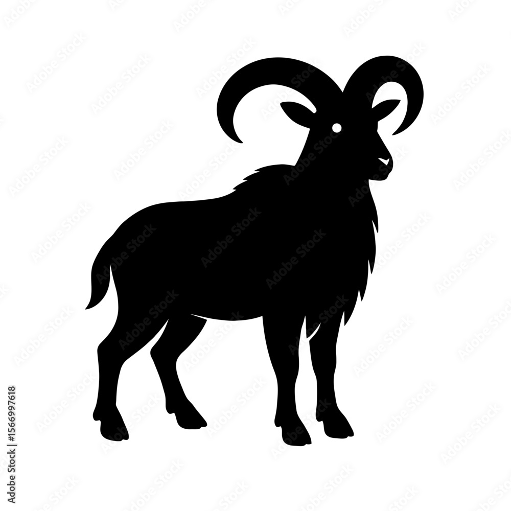 Obraz premium Design a black silhouette of a Aoudad Sheep white background clean vector shape