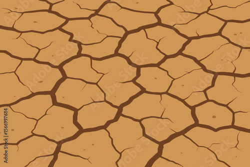 Dry cracked earth background texture. Vector illustration of arid desert ground with mud cracks. Concept of drought, climate change, global warming. Parched soil pattern cartoon.