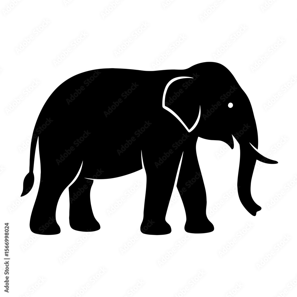Design a black silhouette of a Asian Elephant white background clean vector shape Design a black silhouette of a Asian Elephant white background clean vector shape