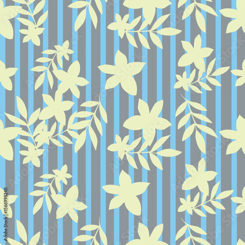 Modern and bold vector seamless pattern with large scale pink flowers on dark blue background. Hand-drawn in doodle style. Textile, background, packaging.
