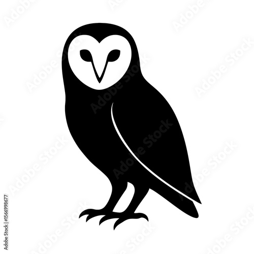 Design a black silhouette of a Barn Owl white background clean vector shape