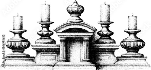 Baroque altar with candles and ornate columns for vintage decor