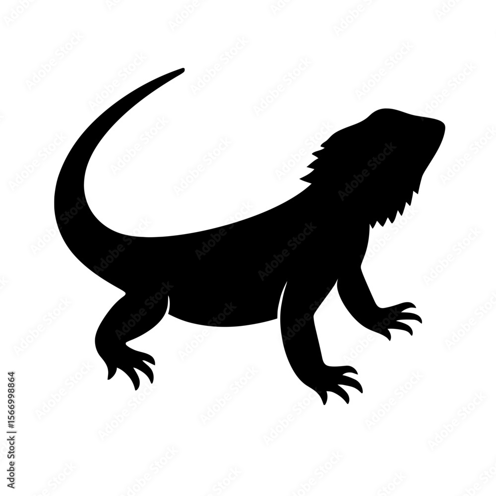 Naklejka premium Design a black silhouette of a Bearded Dragon white background clean vector shape