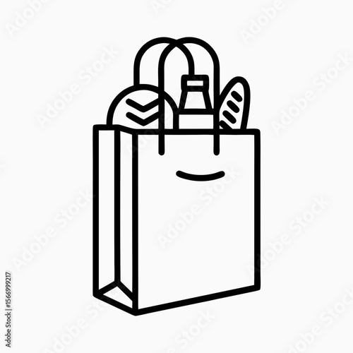 Grocery Bag with Bread and Beverage Icon for Food Blogs, Shopping Websites, Recipe Platforms, Healthy Lifestyle Articles, and E-commerce Content  