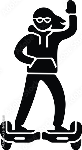 Person on Hoverboard Icons – Black Silhouette Vector Pack Hoverboard Rider Silhouette Set – Modern Transport Icon Collection