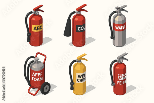 Different types of fire extinguishers: abc, co2, water, afff foam, wet chem, clean agent