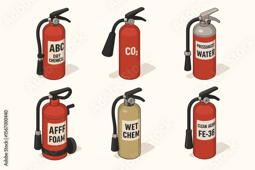 Types of fire extinguishers: abc, co2, water, afff foam, wet chem, clean agent
