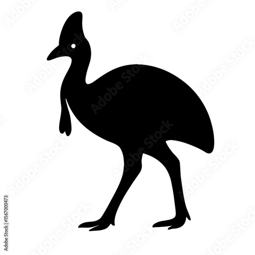 Design a black silhouette of a Cassowary white background clean vector shape