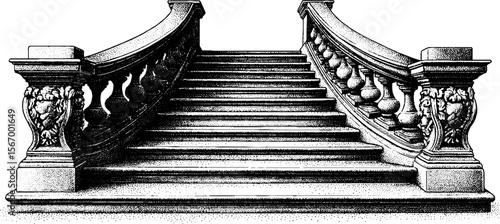 Elegant marble staircase with ornate carved balustrade - vintage architectural design