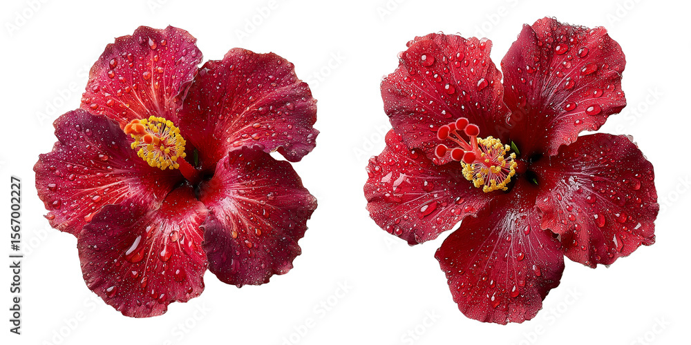 Fototapeta premium Set of a bold red hibiscus flower isolated on transparent or white background