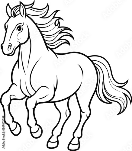 Black and White Running Horse Outline Vector Illustration