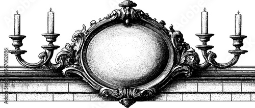 Vintage ornate mirror with gilded frame and candles for retro interior design