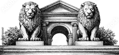 Majestic palace gate with glowing stone lions for timeless design inspiration